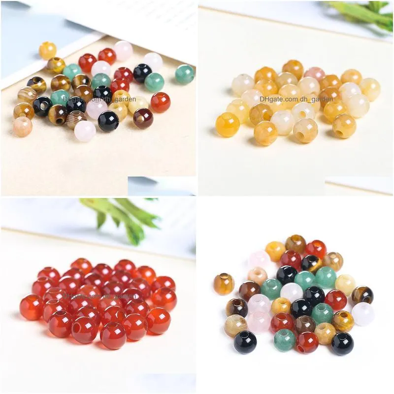 loose big hole natural crystal stone beads rose quartz red agate ball spacer handle pieces diy necklace bracelet accessories