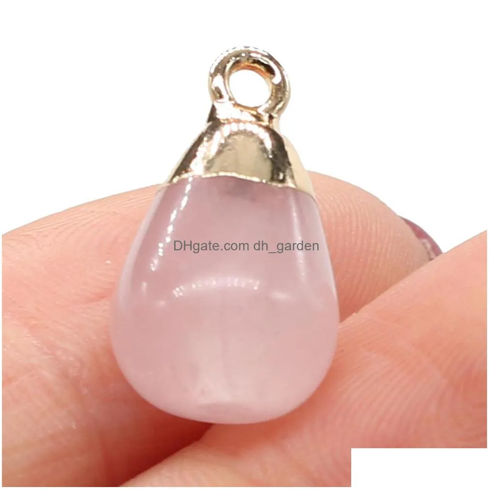 delicate waterdrop natural stone chakra charms teardrop shape pendant rose quartz healing reiki crystal finding diy necklaces women jewelry