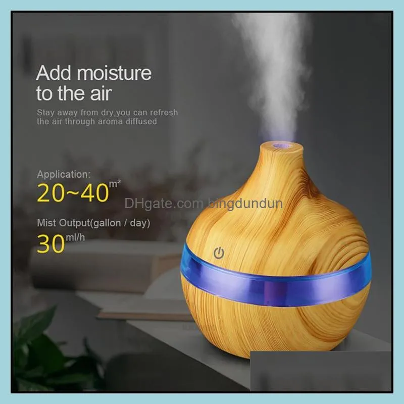 300ml mini portable aromatherapy  oil diffuser bamboo humidifier air wood grain ultrasonic cool mist diffusers with changing 7 led color night