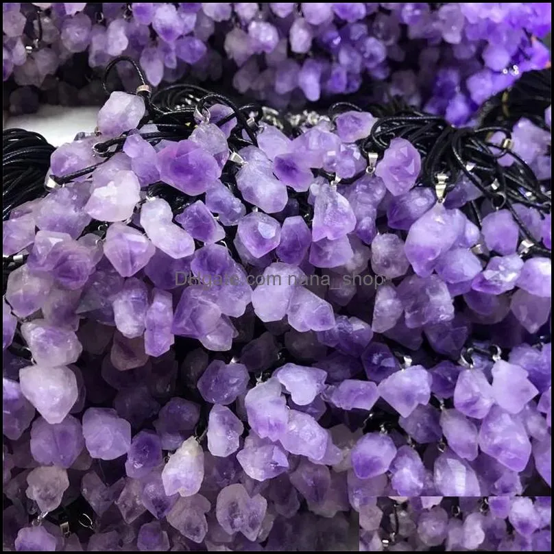 irregular diy natural original purple crystal pendant necklaces for women men fashion jewelry with rope chain 1209 b3