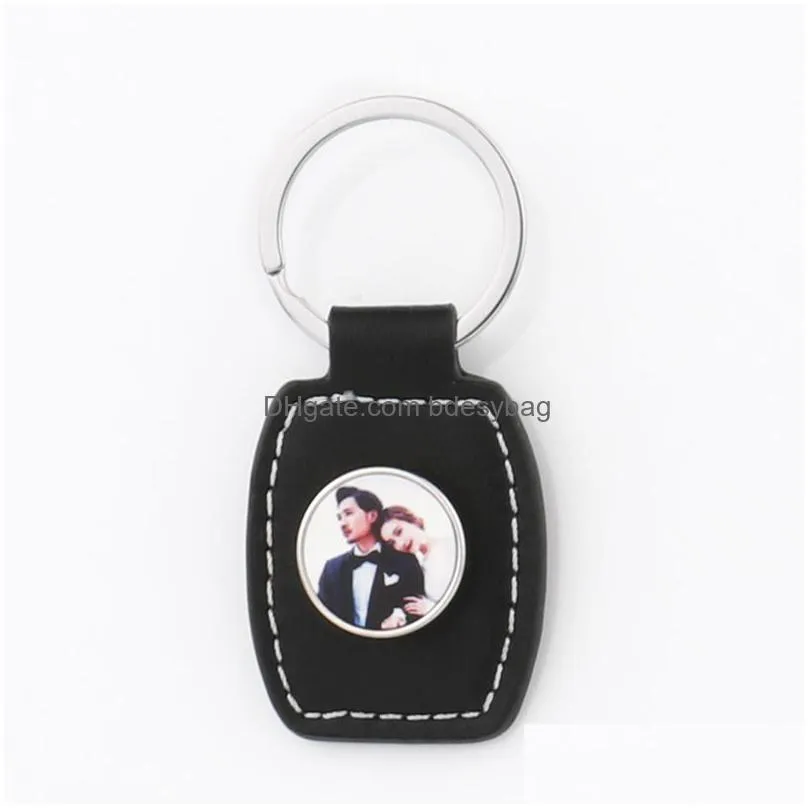 fashion leather sublimation blank accessoy diy keychains designer heart round keychain wallet handbag car key ring jewelry for woman man friend valentines day