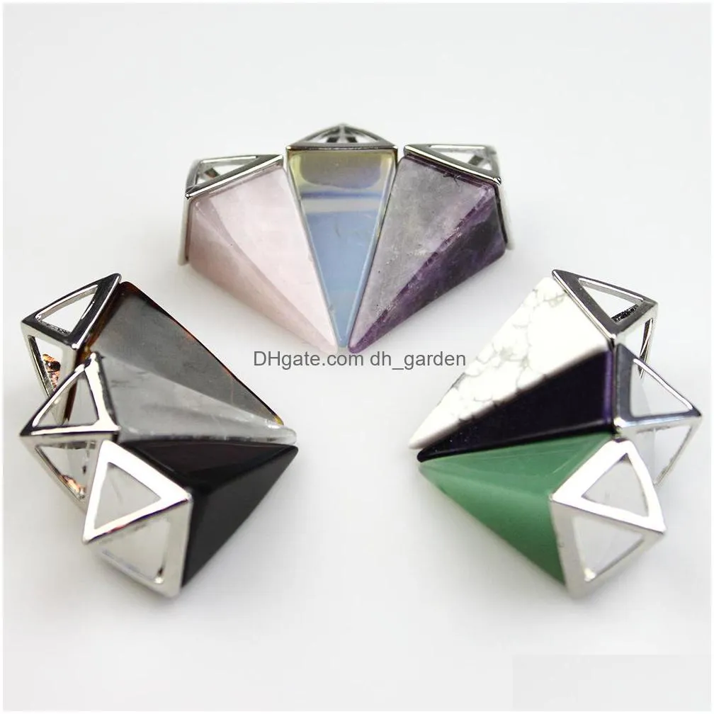natural crystal square cone shape chakra stone pendulum charms rose quartz pendants for jewelry accessories diy making wholesale