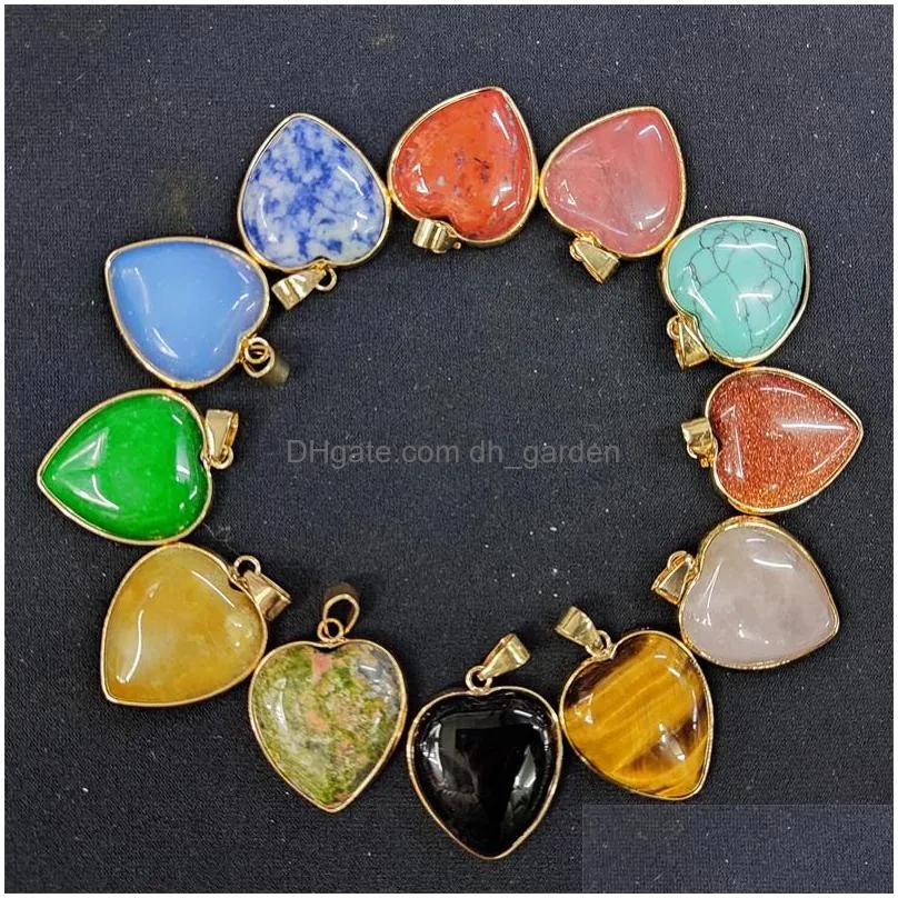 delicate natural stone charms heart red quartz turquoise opal pendant diy for bracelet necklace earrings jewelry making