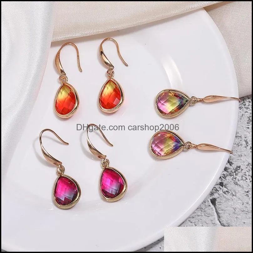 fashion colorful k9 crystal waterdrop dangle earrings for women big copper meatal hook dangle earring wedding party fashion jewelry