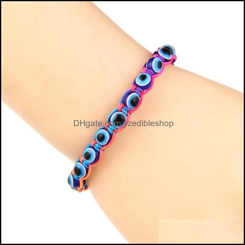 fashion resin bead evil blue eye charms bracelet multicolor string rope braided bangles bracelets for lovers adjustable length