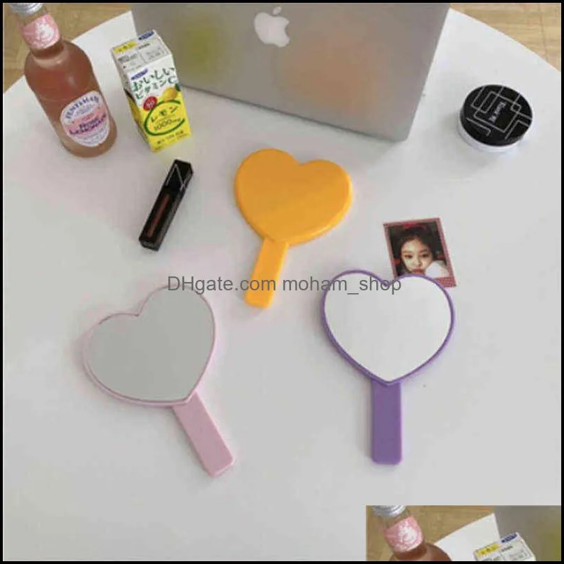 lovely red heartshaped handheld mirror cartoon printed small portable mirrors vintage travel cosmetic tool handle women girls