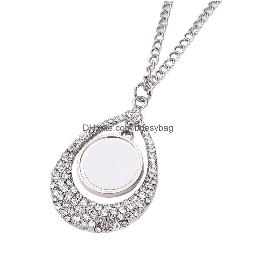 round sublimation blank gold necklace designer jewelry mens necklace woman party photo frame silver cross wing heart rhinestone pendant necklaces for women