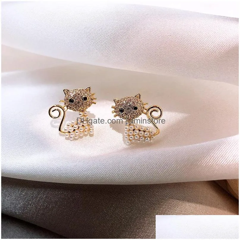 fashion jewelry s925 silver post earrings cute cat stud earrings