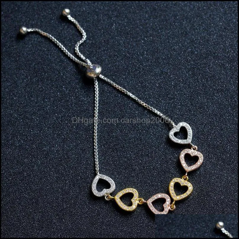 fashion wedding heart bracelet for women girl dainty sliding tennis chain cubic zirconia cz heart charm bracelets party jewelry gifts