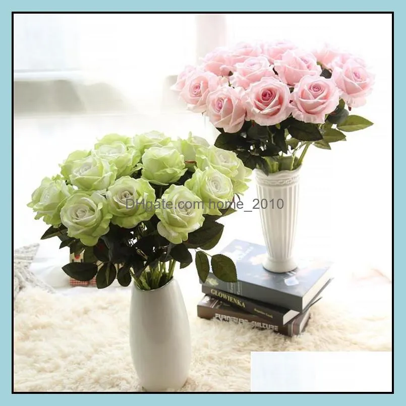  10pcs/lot wedding decorations real touch material artificial flowers rose bouquet home party fake silk single stem flowers floral