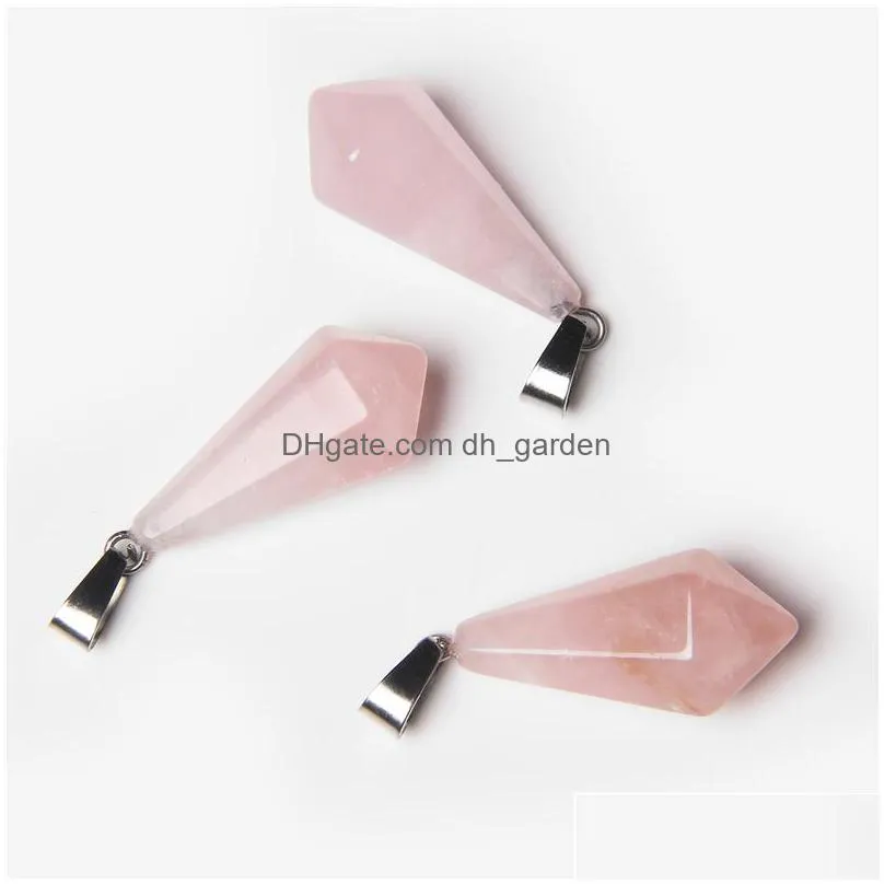 natural stone pendant rose quartzs red agates charms polygonal rhombus shape pendants for making diy jewelry necklace size 12x26mm