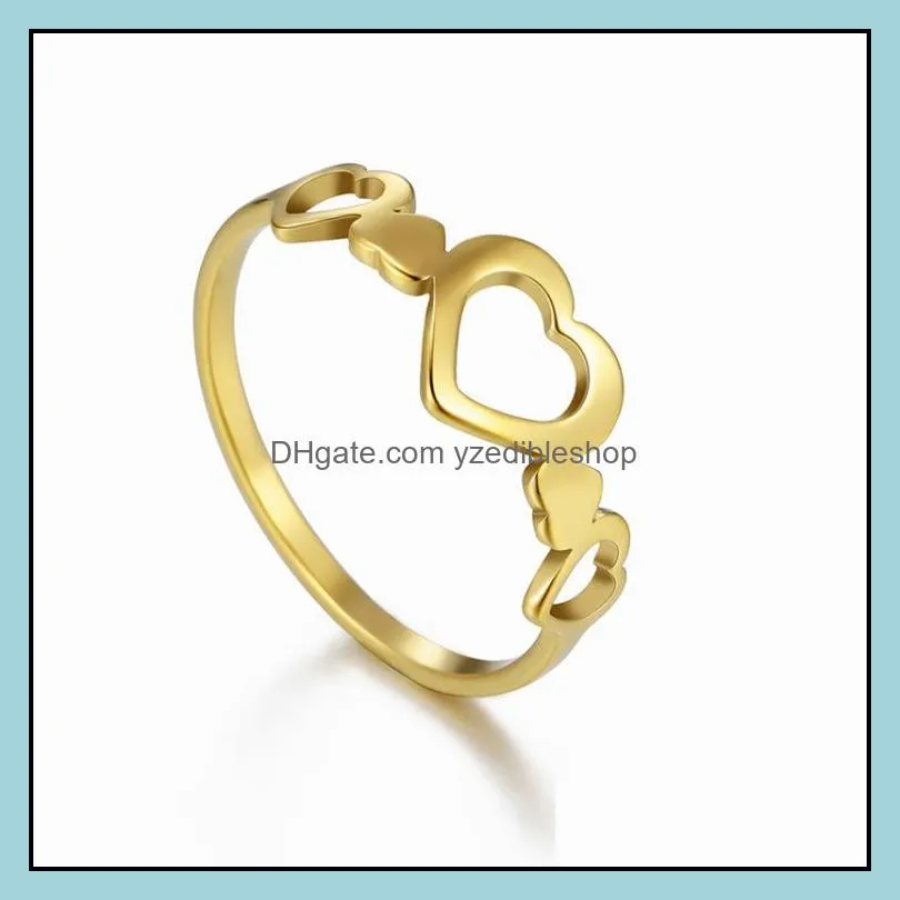 stainless steel love ring band jewelry young girl gift gold plating hollow heart with hearts design rings