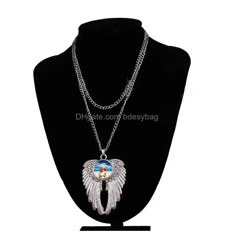 thermal transter sublimation blanks necklaces diy heart wing cross pendants designer jewelry diy silver plated christmas valentines day for women choker