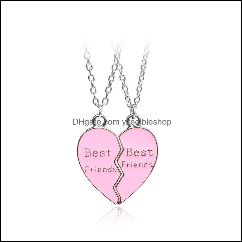 2pcs friends necklace jewelry broken heart pendant necklaces blue pink couples paired puzzle heart necklace friendship christmas
