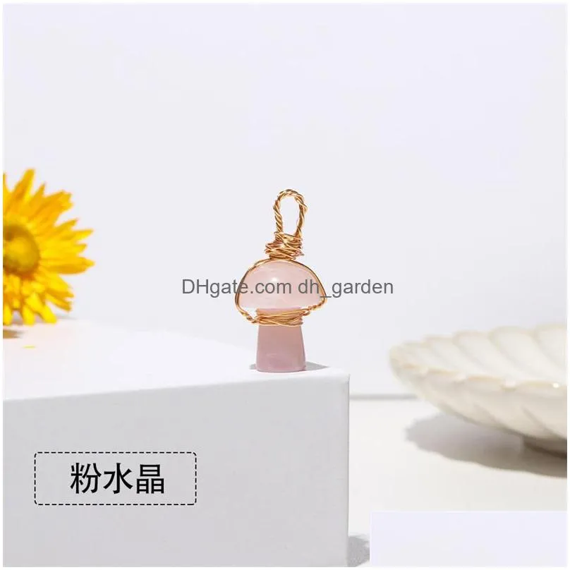 2cm mushroom statue natural crystal stone carving charms reiki healing gold wire wrap pendant for women jewelry making wholesale