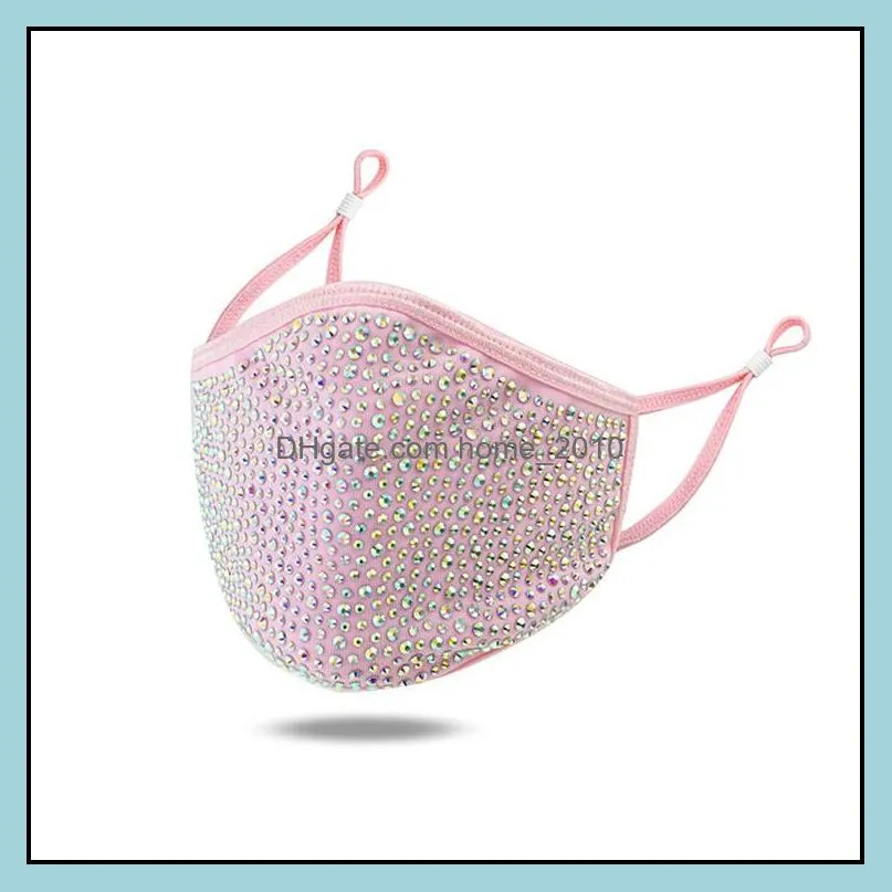 face mask designer black party pink bling diamond with drill for women girl summer breathable decoration rhinestone glitter facemask shiny cloth masquerade