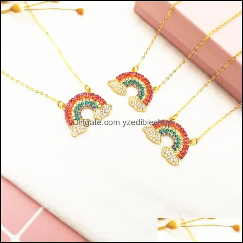 crystal rainbow pendant necklace multicolored fashion gold chain necklace fashion women jewelry gift high quality