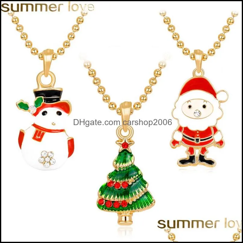 christmas necklace christmas tree rhinestone enamel necklace for women kids white snowman santa claus charms gold color christmas gift