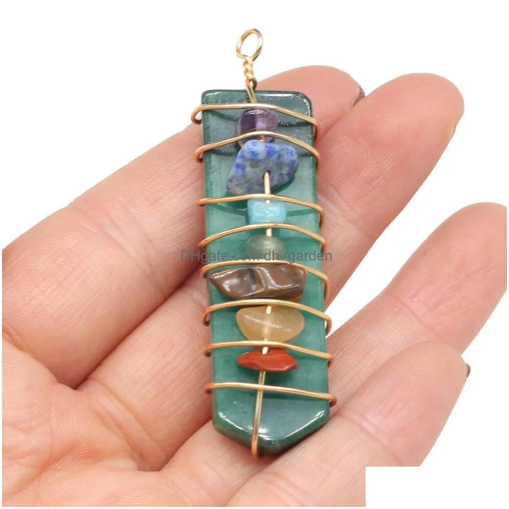 wrap natural stone 7 chakra charms arrowhead shape pendulum pendant lots quartz healing reiki crystal finding for diy necklaces jewelry