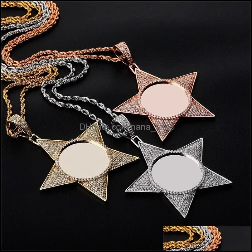 hip hop necklace luxury bling zircon customized p o necklace fashion 18k gold rhodium plated copper star men women necklaces 3489 q2