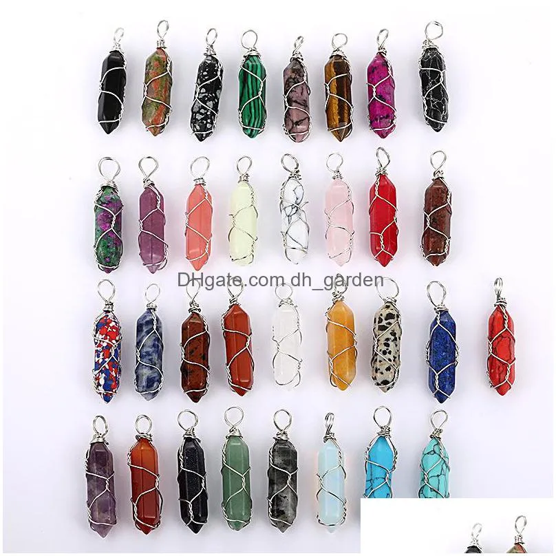 fashion wire wrap rose crystal quartz charms natural stone hexagon healing charms pendant for earrings necklace jewelry making