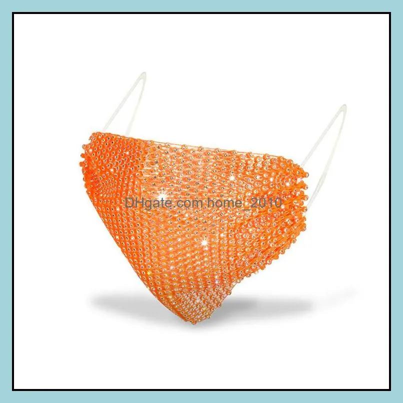 50pcs fashion colorful mesh masks bling diamond party mask rhinestone grid net mask washable sexy hollow mask for women