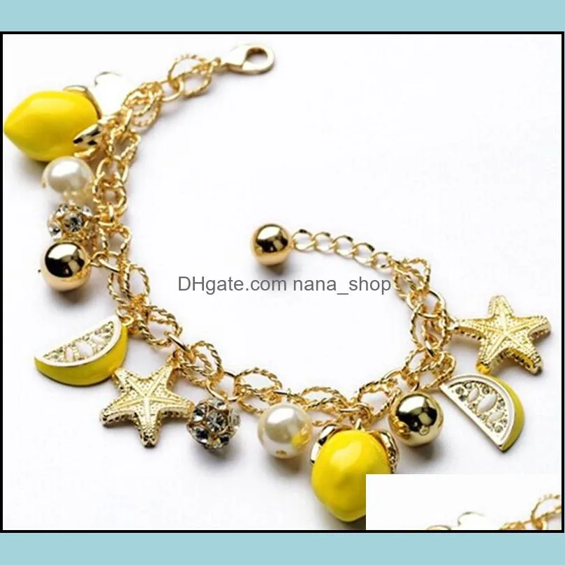 s1551 fashion jewelry lemon starfish bracelet fruit beads charms chain bracelet c3