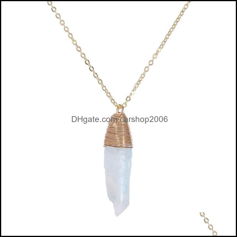 geometric druzy stone necklaces 7 colors gold plated design geometry natural stone pendant necklace for elegant women fashion