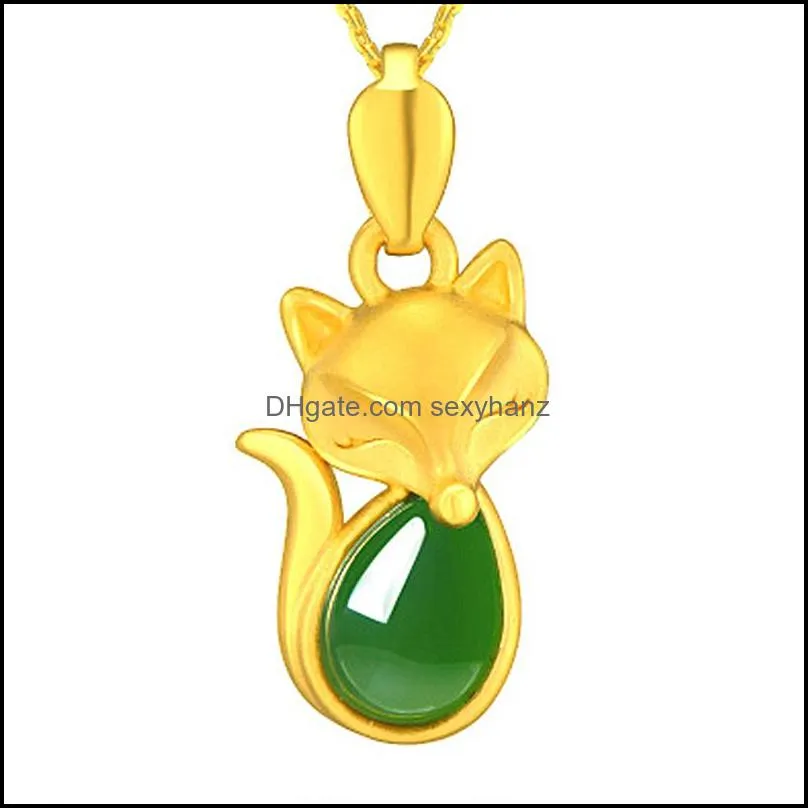 jade fox necklace pendant natural green chalcedony pendant necklace fashion charm jewelry for women men sand gold necklaces