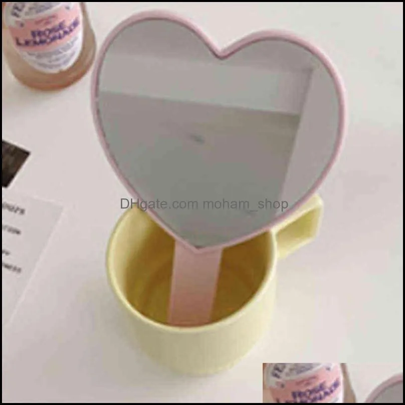 lovely red heartshaped handheld mirror cartoon printed small portable mirrors vintage travel cosmetic tool handle women girls