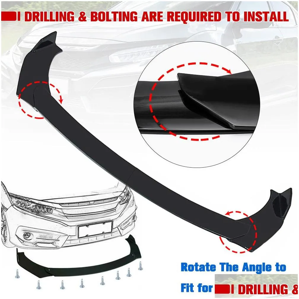 universal car front rear bumper lip spoiler diffuser body with side skirt splitter for honda for civic sedan 4dr 2016 2017 2018