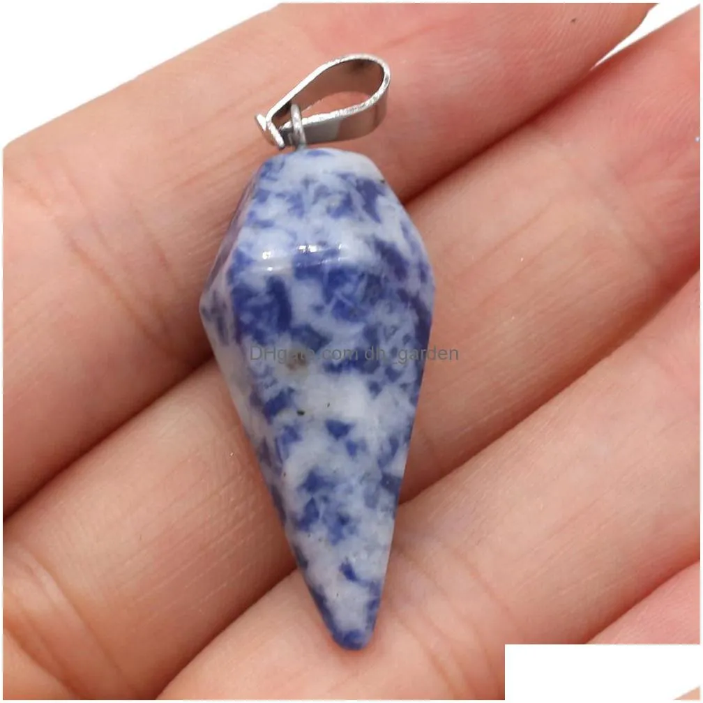 natural stone charms cone pendulum pendant green blue rose quartz healing reiki crystal finding for diy necklaces women fashion jewelry