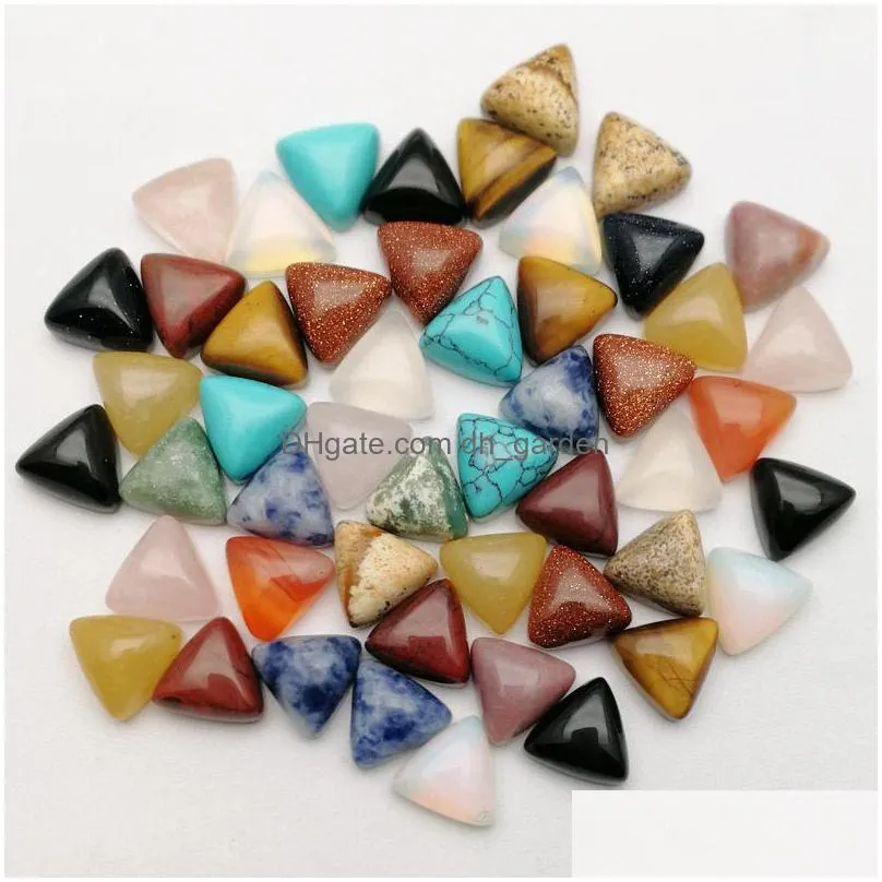 10mm natural stone triangle cabochon beads rose quartz turquoise stones for reiki healing crystal ornaments necklace ring earrrings jewelry