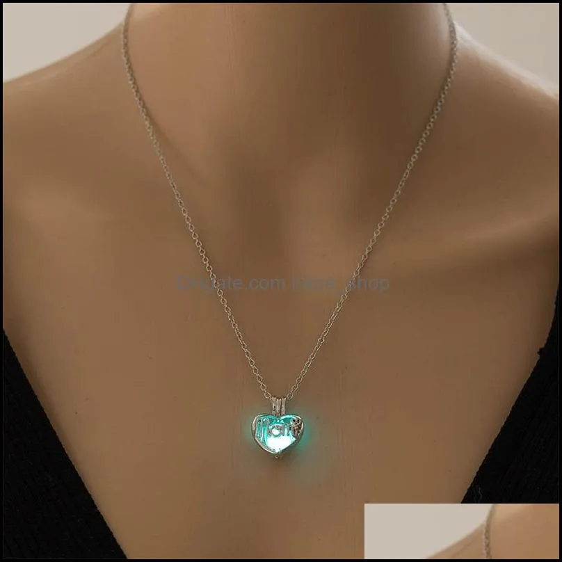 alloy heart mom pendant necklaces luminous halloween jewelry necklace women fashion simple 3 4db q2