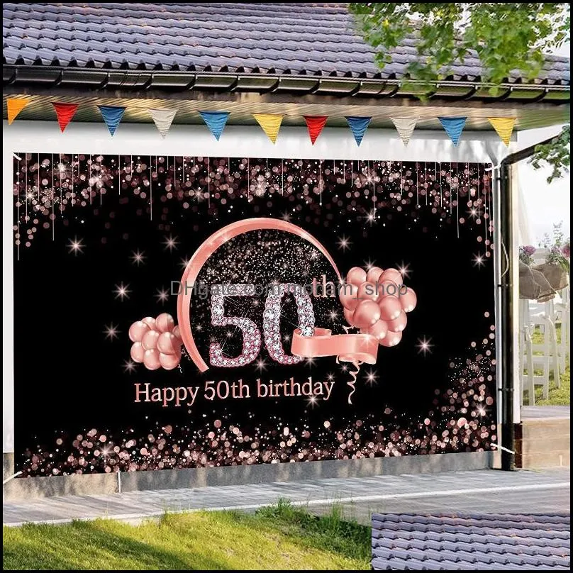 50th birthday banner decorations backdrop decor rose gold happy sign poster po booth props