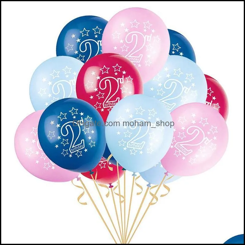 15pcs blue pink 2nd birthday latex balloons 2 year old number balloon kids happy confetti ballons