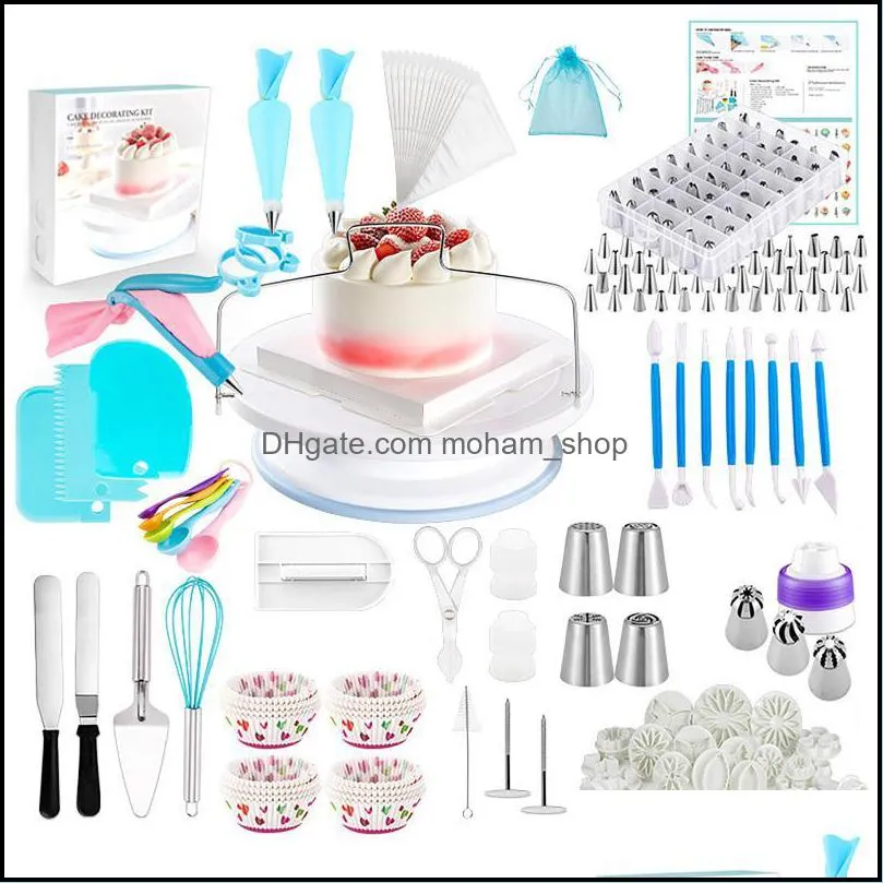 cake decorating tool 420pcs steel pastry piping nozzle set diy reusable turntable fondant mould bakeware kitchen accessories baking 