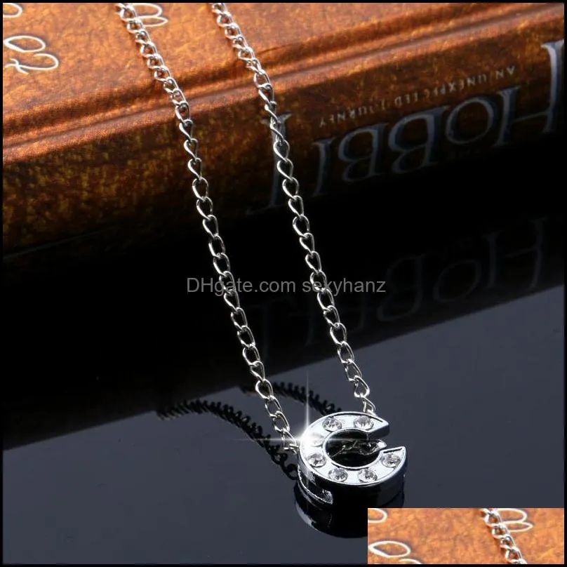 pendant necklace silver short chain choker crystal personal 26 english letters name necklace pretty fine jewelry wholesale chain