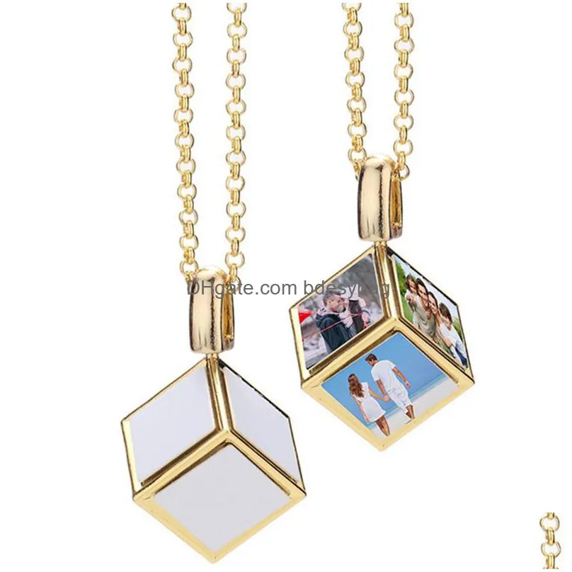 diy sublimation blank gold necklace designer jewelry thermal transter silver square mens necklace woman photo frame pendant necklaces family anniversary