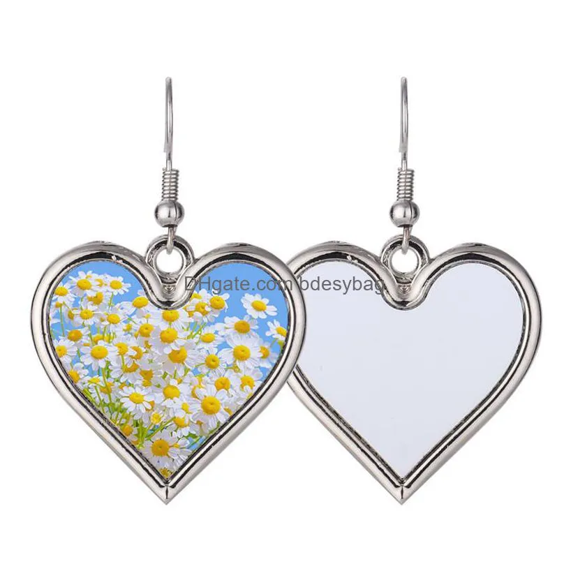 creative thermal transter sublimation blank charm designer earrings heart club spade diamond square bottle diy silver women earring designer jewelry