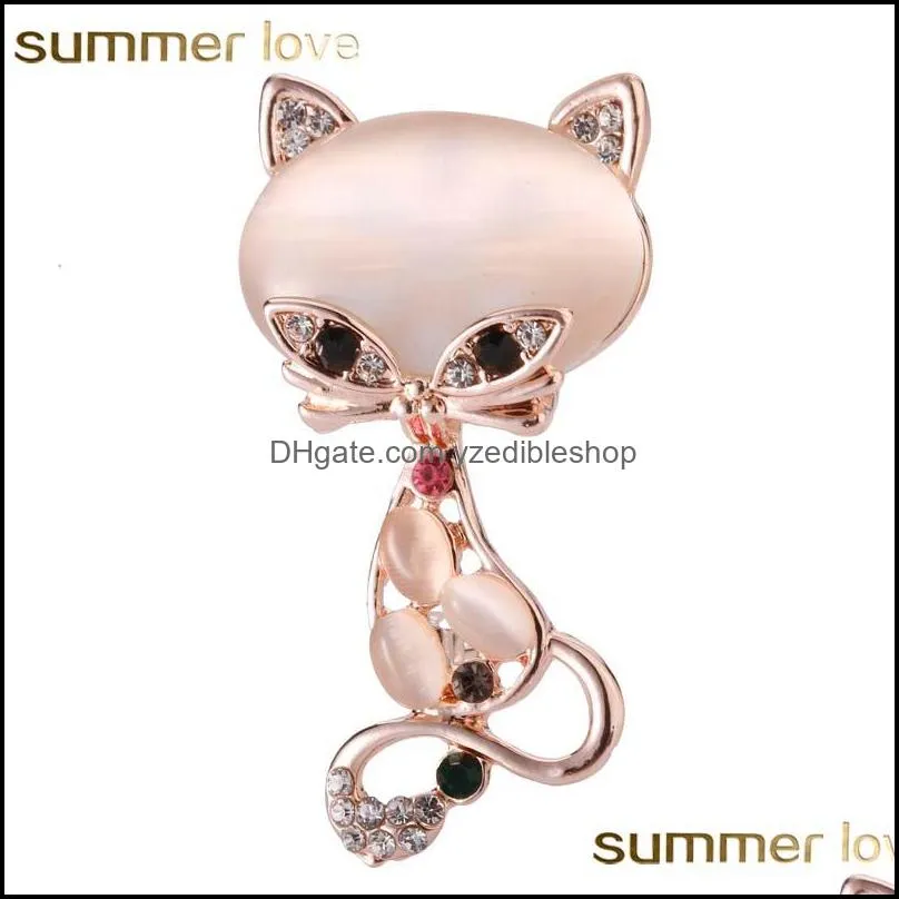  design gold filled multicolor opal stone fox brooches womens fashion cute animal pins brooch jewelry