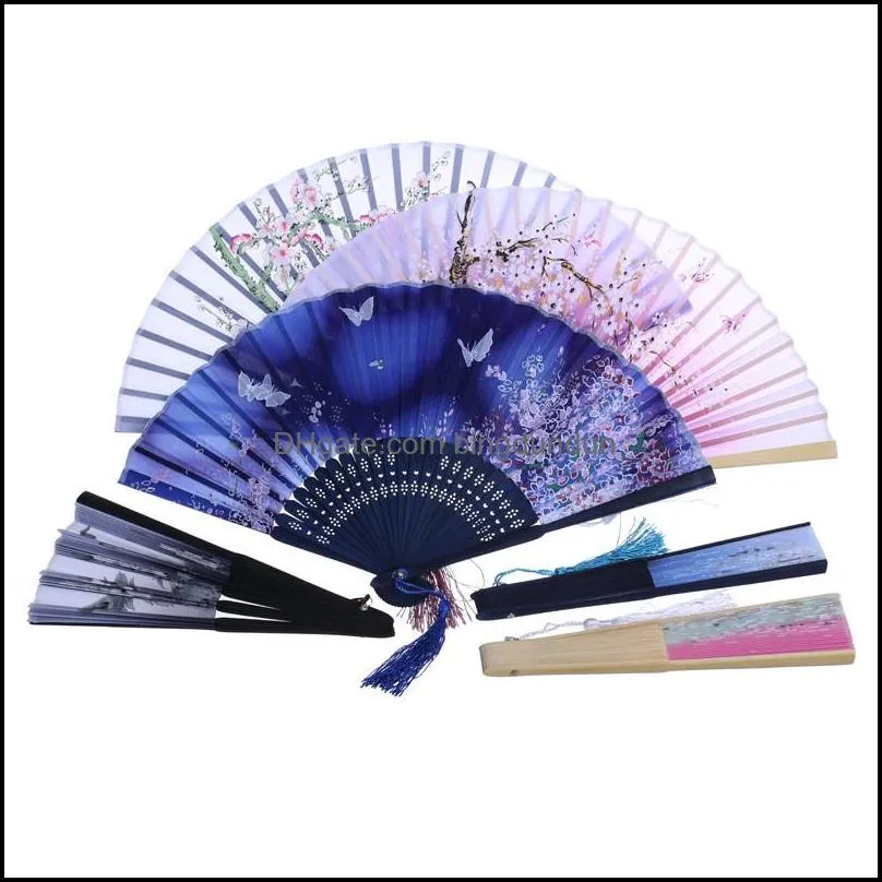 chinese silk fabric folding fan women hand held silk folding bamboo fans chinese japanese style wedding party gift decration