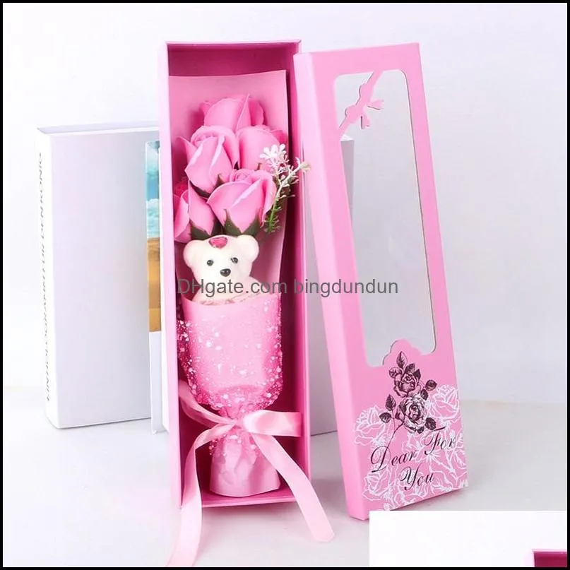 valentine day soap rose gift box 5 pcs rose add1 bear present set valentine day wedding anniversary christmas couple gift
