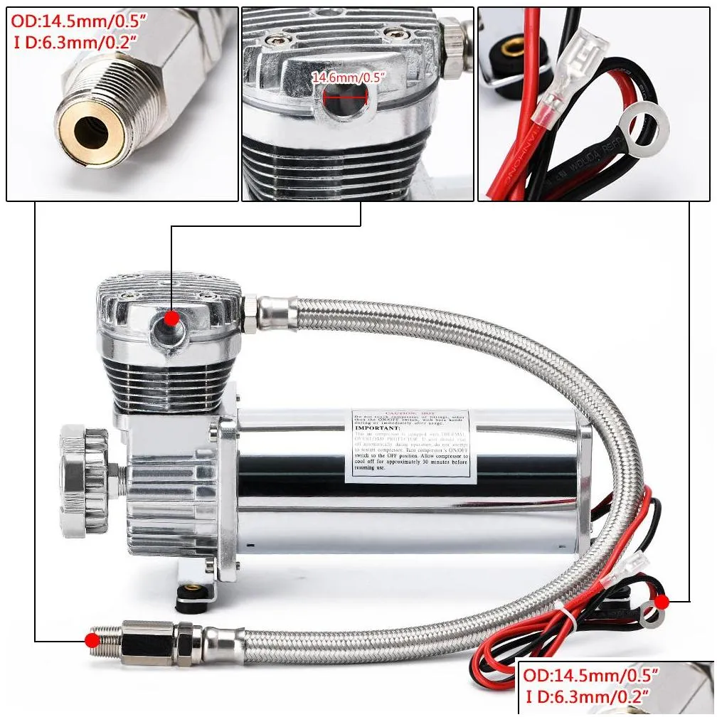 universal dc 12v 480c maxpower 200 psi outlet 3/8 or 1/4 car air suspension compressor/ pump vac01