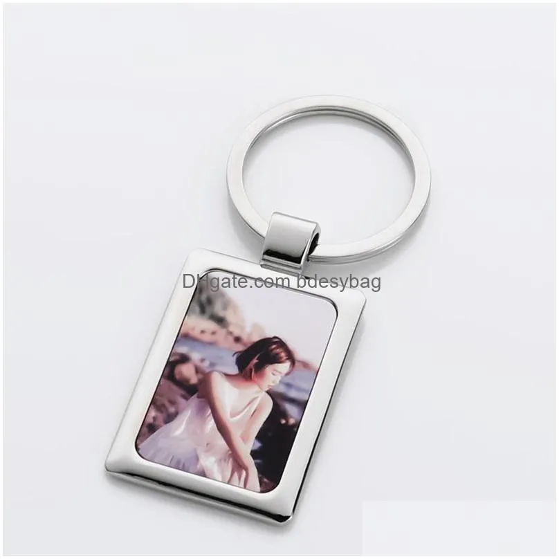 fashion thermal transter sublimation blank keychains diy designer jewelry round square for women men silver alloy lover car key rings keyring