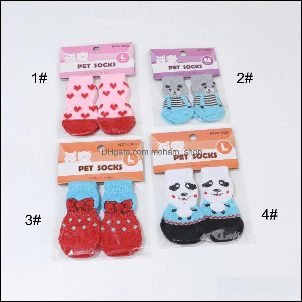 pet dog socks cute 4 pcs/set indoor soft quality cotton warm antiskid paws dirts away easy washing dog cat shoe socks dh0335