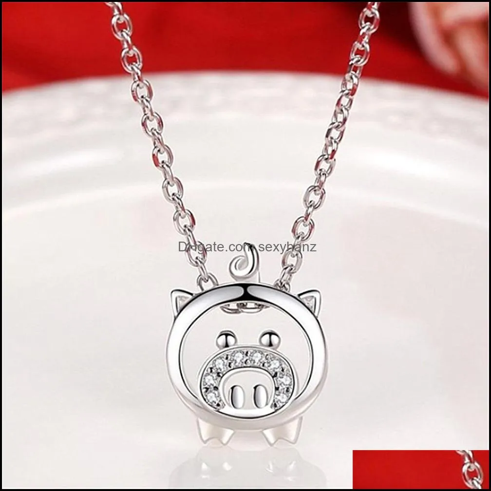 cute pig necklace for women lovely animal pendant neck chain chocker necklace jewelry party birthday gifts silver necklaces