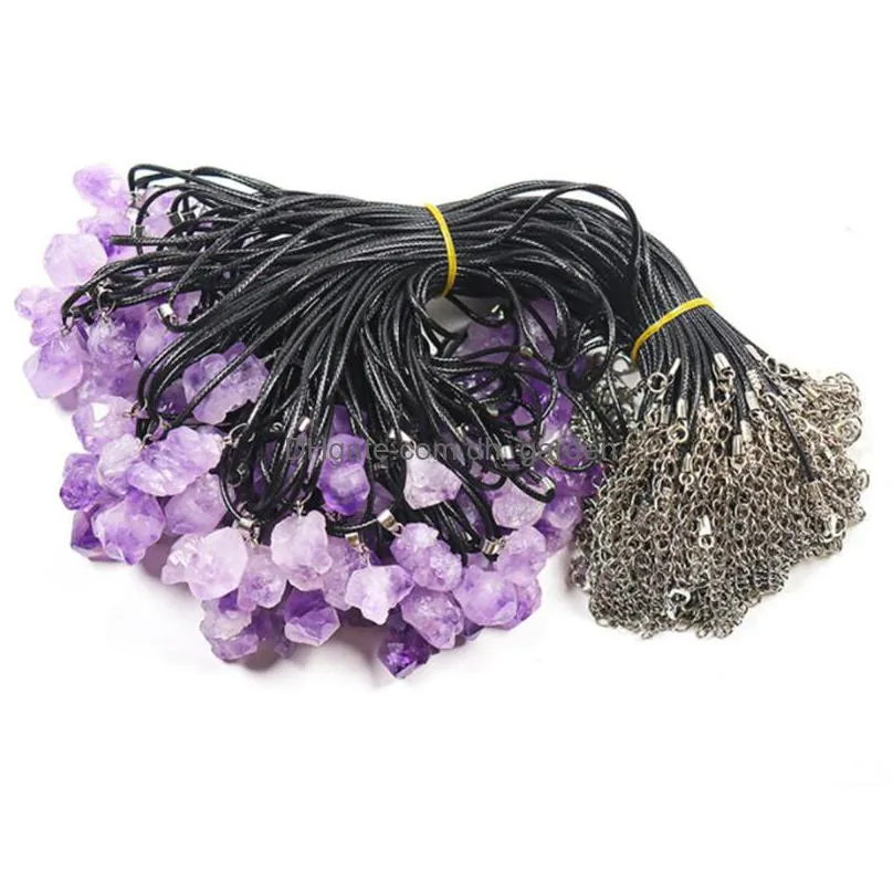 trendy natural amethysts energy healing stone pendant necklace rope necklace women jewelry factory wholesale