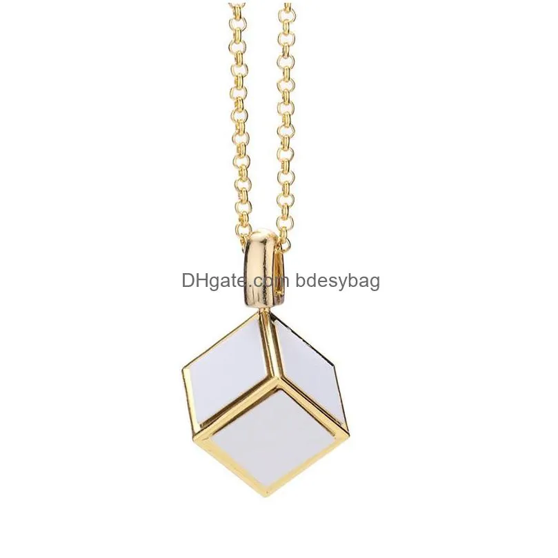 diy sublimation blank gold necklace designer jewelry thermal transter silver square mens necklace woman photo frame pendant necklaces family anniversary