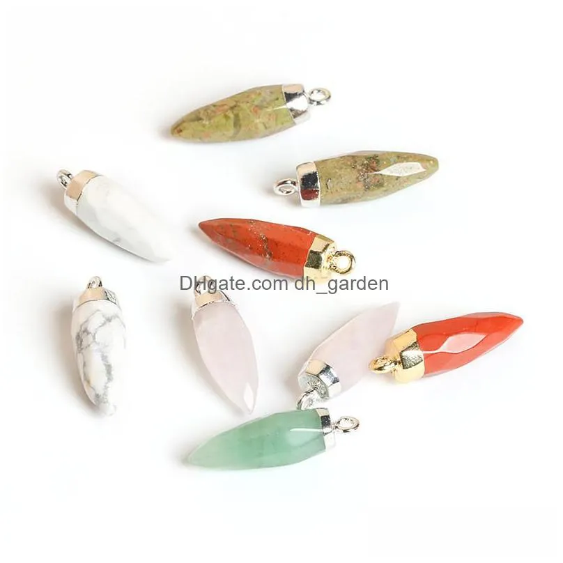 silver edge natural crystal stone charms healing bullet shape pendant diy necklace jewelry making wholesale